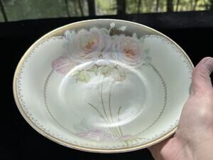 Vtg Antique Art Nouveau Hand Painted Roses Porcelain Bowl Bavaria -A45